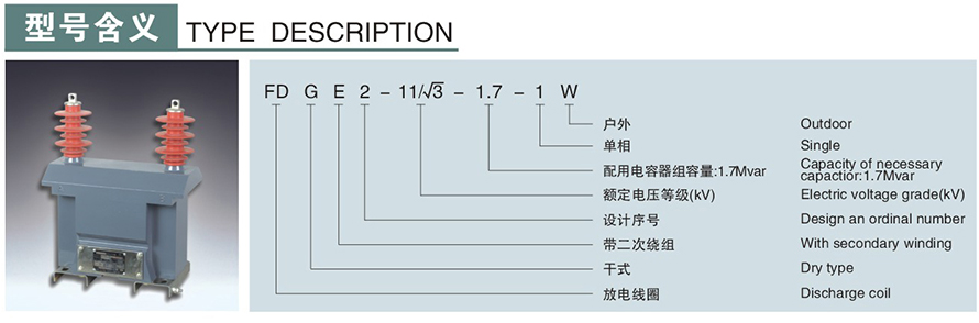 FDGE2-11√3-1.7-1W型10KV放電線(xiàn)圈型號說(shuō)明